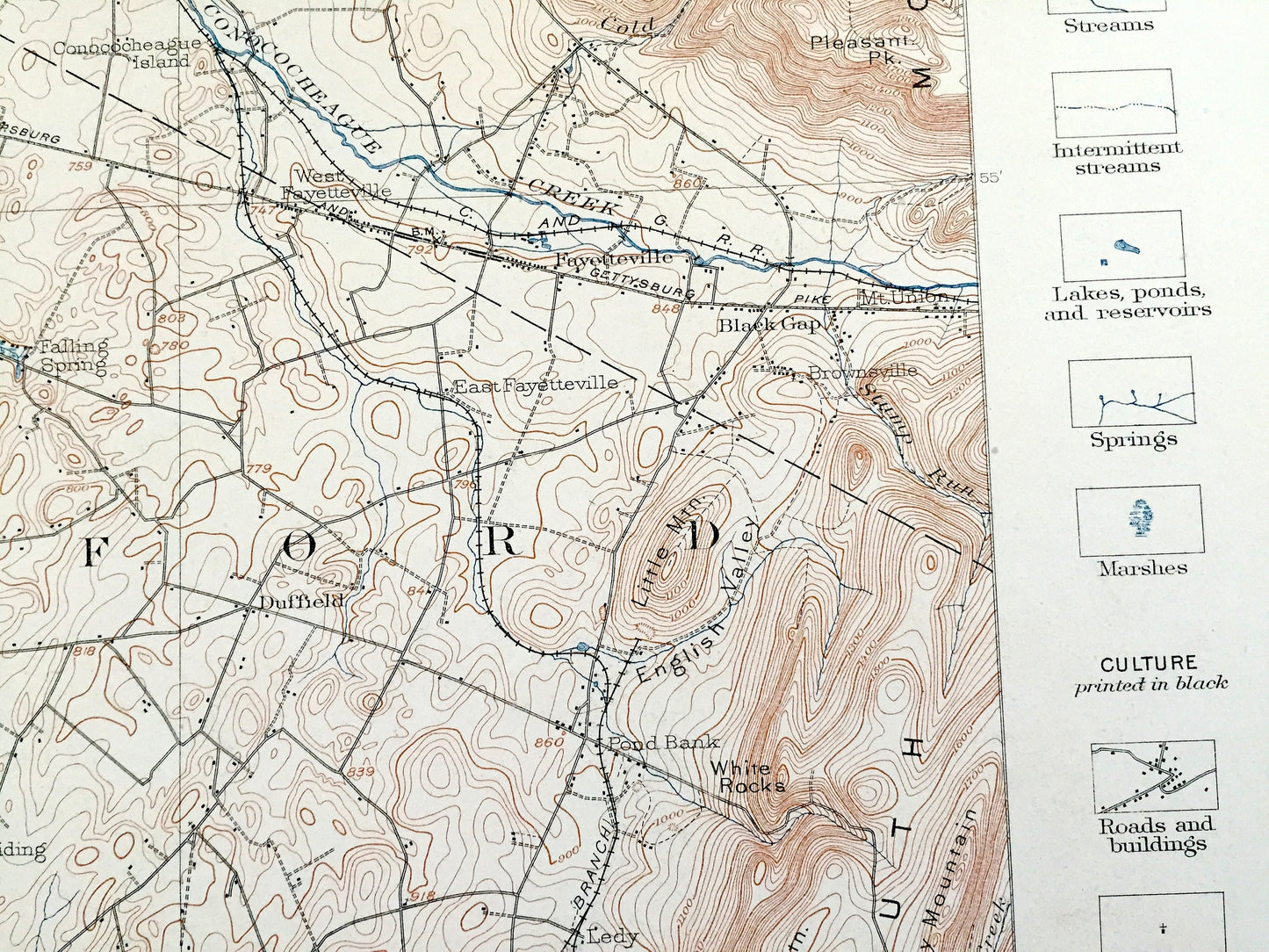 Antique Chambersburg, Pennsylvania 1902 US Geological Survey Topographic Map – Waynesboro, Greencastle, South Mountain, Franklin County, PA