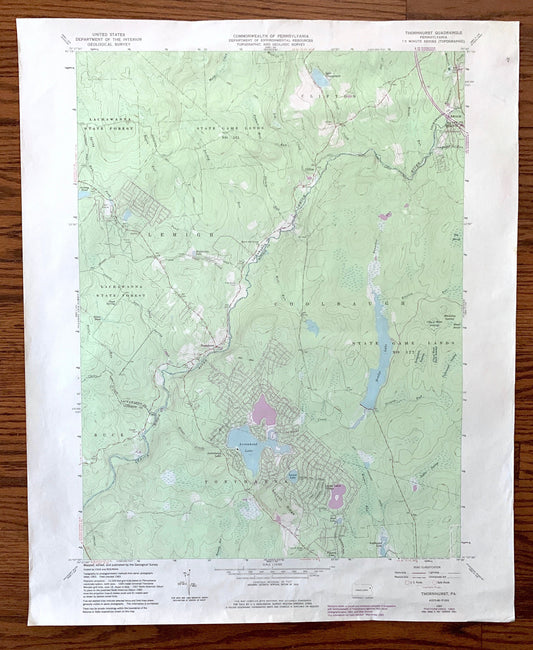 Antique Thornhurst, Pennsylvania 1965 US Geological Survey Topographic Map – Lackawanna, Monroe, Luzerne County, Clifton, Lehigh, Poconos PA