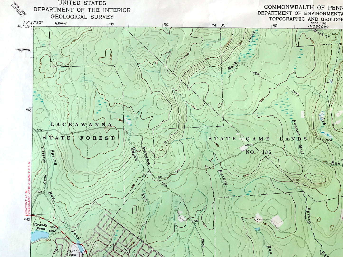 Antique Thornhurst, Pennsylvania 1965 US Geological Survey Topographic Map – Lackawanna, Monroe, Luzerne County, Clifton, Lehigh, Poconos PA