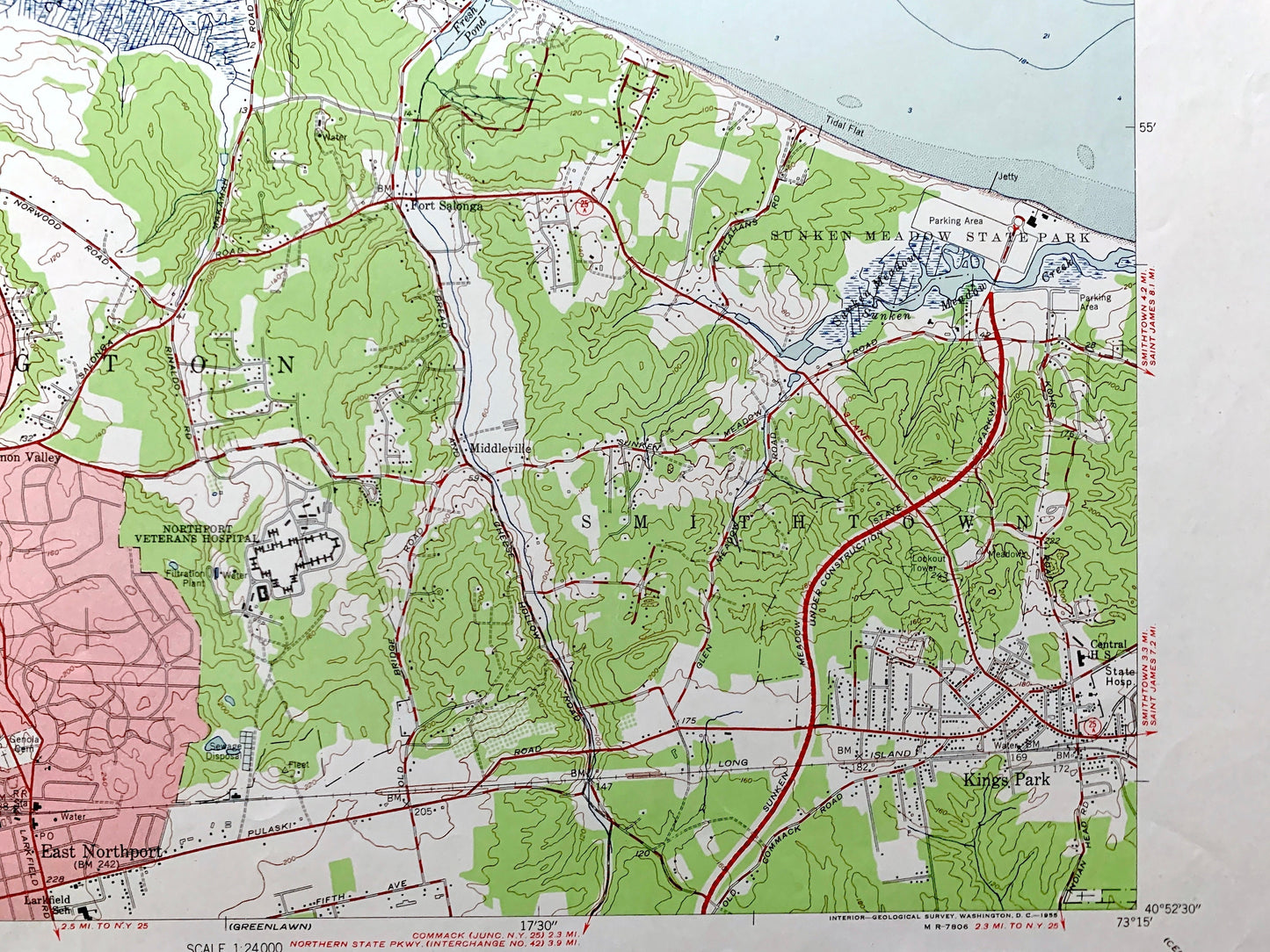 Antique Northport, New York 1954 US Geological Survey Topographic Map – Suffolk County, Long Island, Asharoken Beach, Centerport, Bay NY