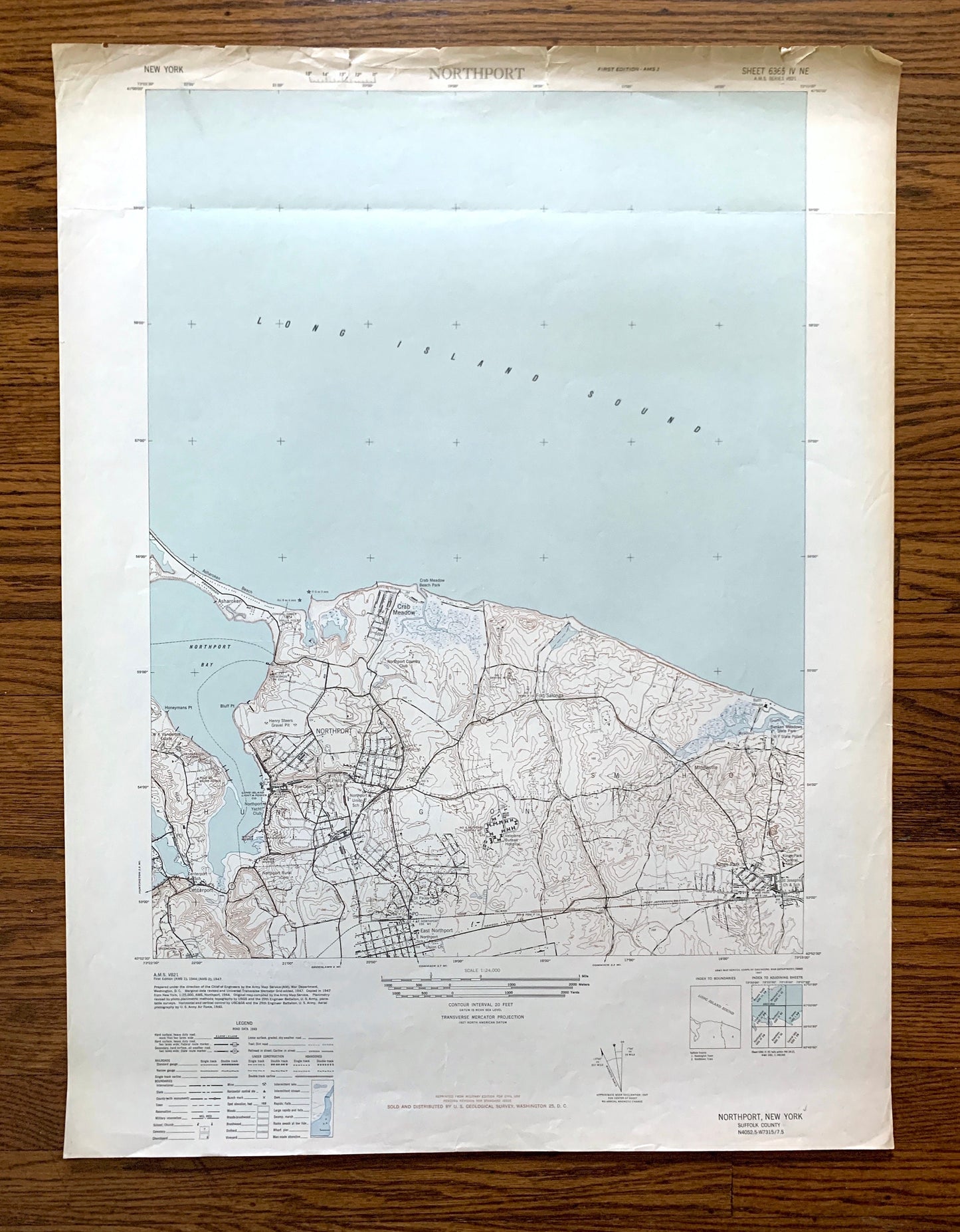 Antique Northport, New York 1947 US Geological Survey Topographic Map – Suffolk County, Long Island, Asharoken Beach, Centerport, Bay NY