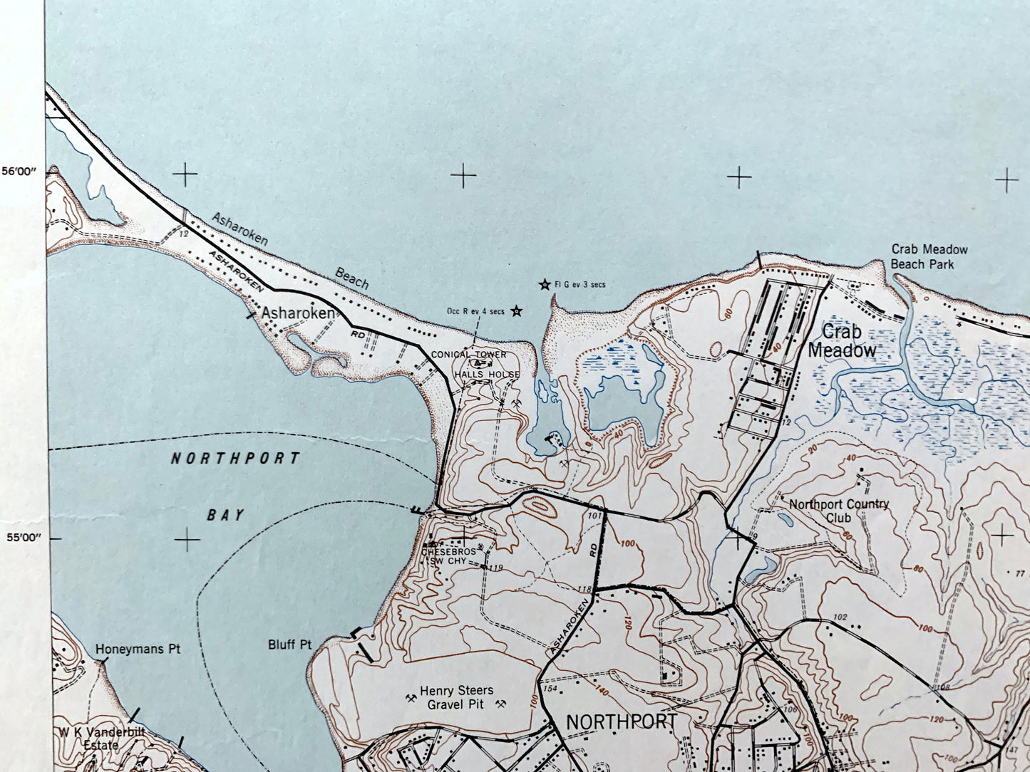 Antique Northport, New York 1947 US Geological Survey Topographic Map – Suffolk County, Long Island, Asharoken Beach, Centerport, Bay NY