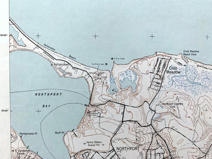 Antique Northport, New York 1947 US Geological Survey Topographic Map – Suffolk County, Long Island, Asharoken Beach, Centerport, Bay NY
