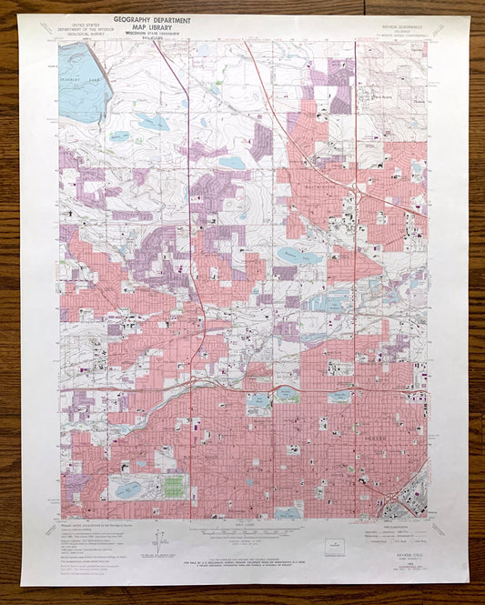 Antique Denver, Colorado 1965 US Geological Survey Topographic Map – Arvada, Jefferson County, Edgewater, Wheatridge, Lakeside, Standley, CO
