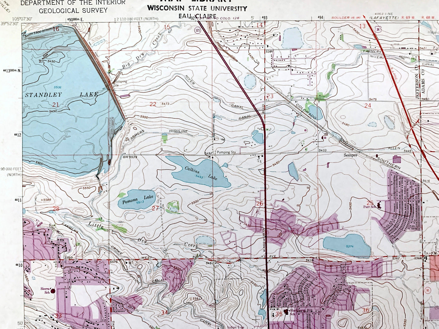 Antique Denver, Colorado 1965 US Geological Survey Topographic Map – Arvada, Jefferson County, Edgewater, Wheatridge, Lakeside, Standley, CO