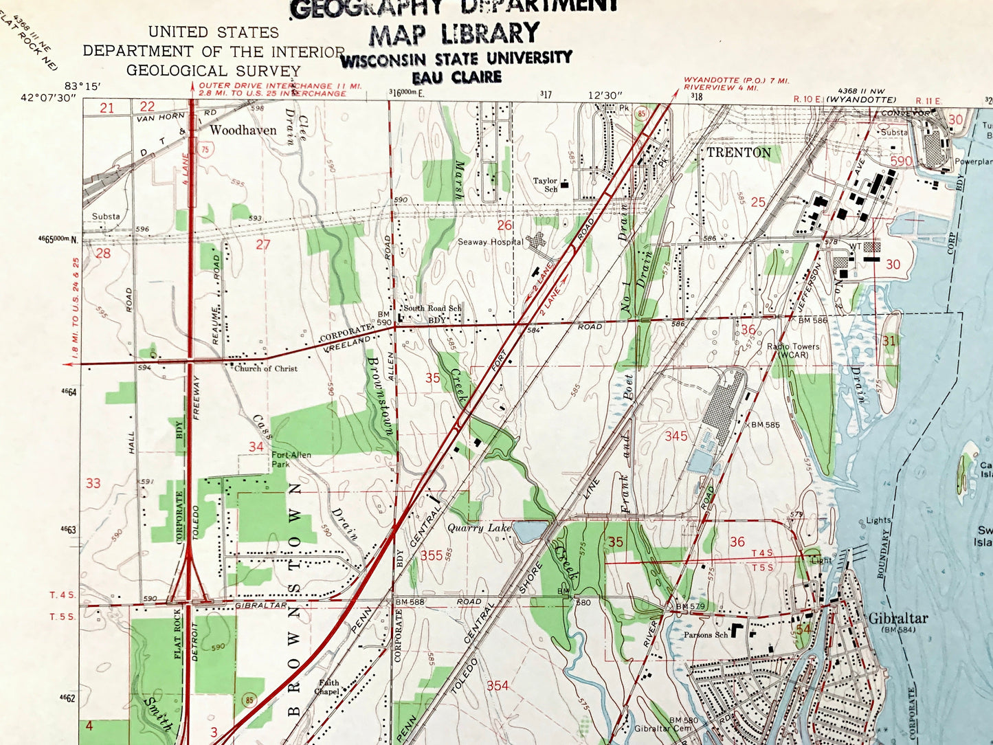 Antique Rockwood, Michigan 1967 US Geological Survey Topographic Map – Wayne, Monroe County, Gibraltar, Grosse Ile, Milleville Beach, MI