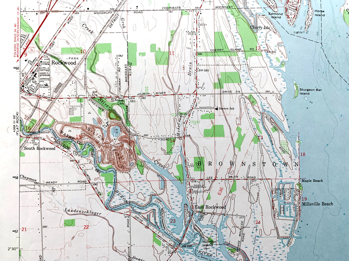 Antique Rockwood, Michigan 1967 US Geological Survey Topographic Map – Wayne, Monroe County, Gibraltar, Grosse Ile, Milleville Beach, MI