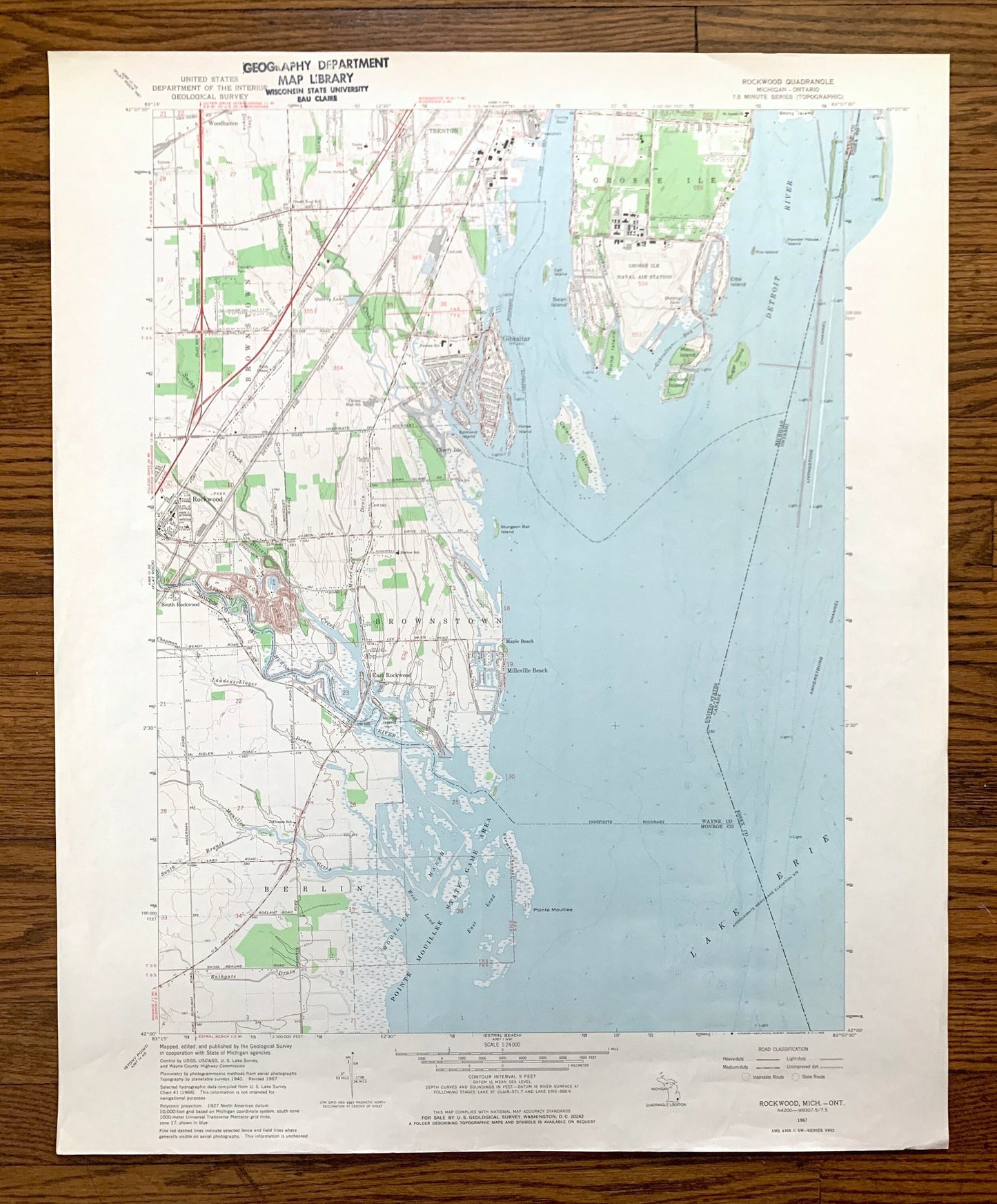 Antique Rockwood, Michigan 1967 US Geological Survey Topographic Map – Wayne, Monroe County, Gibraltar, Grosse Ile, Milleville Beach, MI