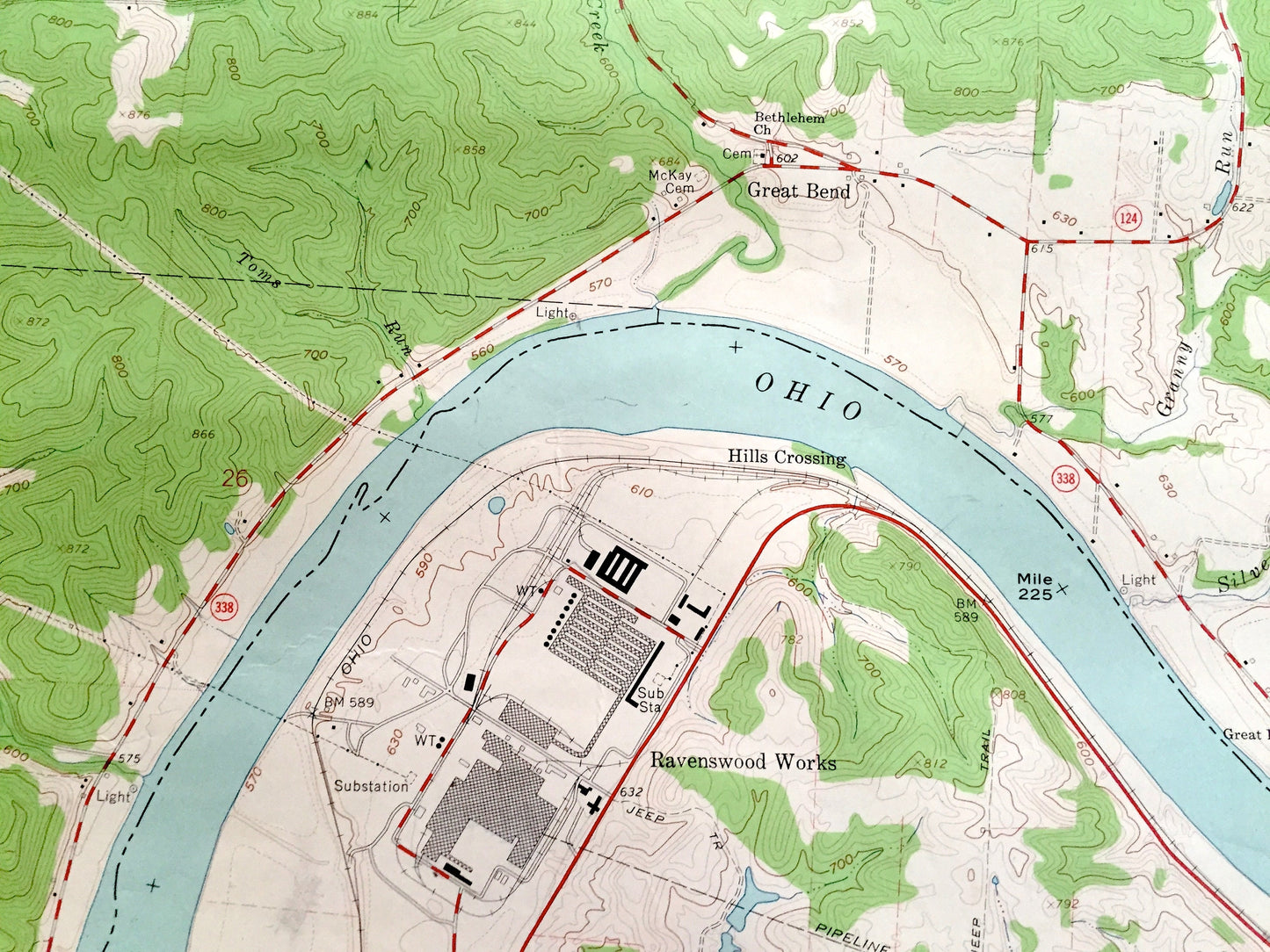 Antique Ravenswood, West Virginia 1960 US Geological Survey Topographic Map – Great Bend, Ohio, Lebanon, Grant, Apple Grove, Letart, WV OH