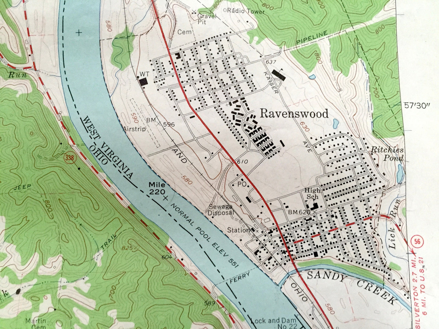 Antique Ravenswood, West Virginia 1960 US Geological Survey Topographic Map – Great Bend, Ohio, Lebanon, Grant, Apple Grove, Letart, WV OH