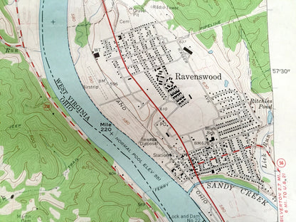 Antique Ravenswood, West Virginia 1960 US Geological Survey Topographic Map – Great Bend, Ohio, Lebanon, Grant, Apple Grove, Letart, WV OH