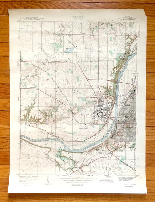 Antique Lafayette, Indiana 1942 US Geological Survey Topographic Map – Tippecanoe County, West, Wabash River, Union, Purdue University, IN