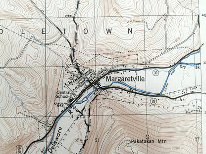 Antique Margaretville, New York 1946 US Geological Survey Topographic Map – Delaware County, Catskills State Park, Middletown, Bovina, NY