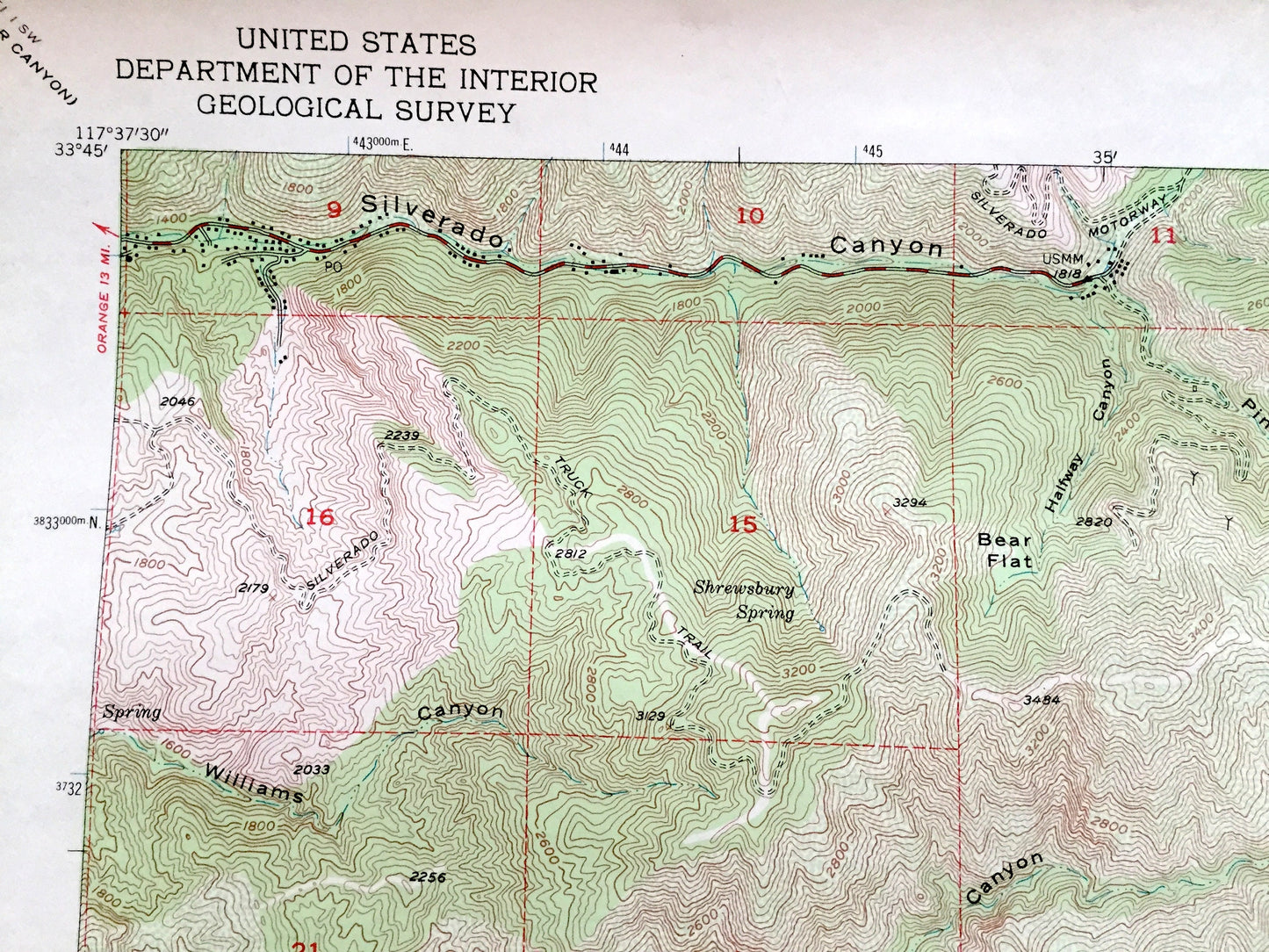 Antique Santiago Peak, California 1954 US Geological Survey Topographic Map – Riverside, Orange County, Trabuco Oaks, Canyon, Modjeska, CA