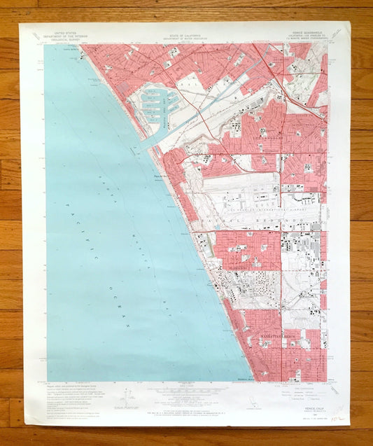 Antique Venice, California 1964 US Geological Survey Topographic Map – Santa Monica, Westchester, Culver City, Los Angeles, Manhattan Beach
