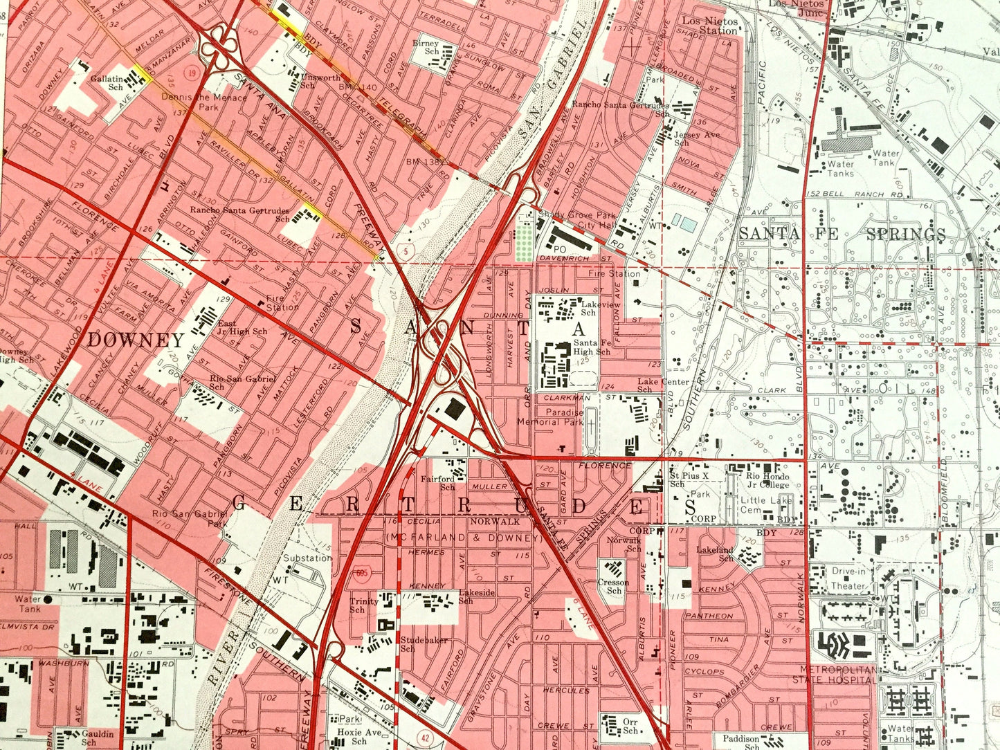 Antique Whittier, California 1965 US Geological Survey Topographic Map – Montebello, Pico Rivera, Mirada, Norwalk, Los Angeles County, CA