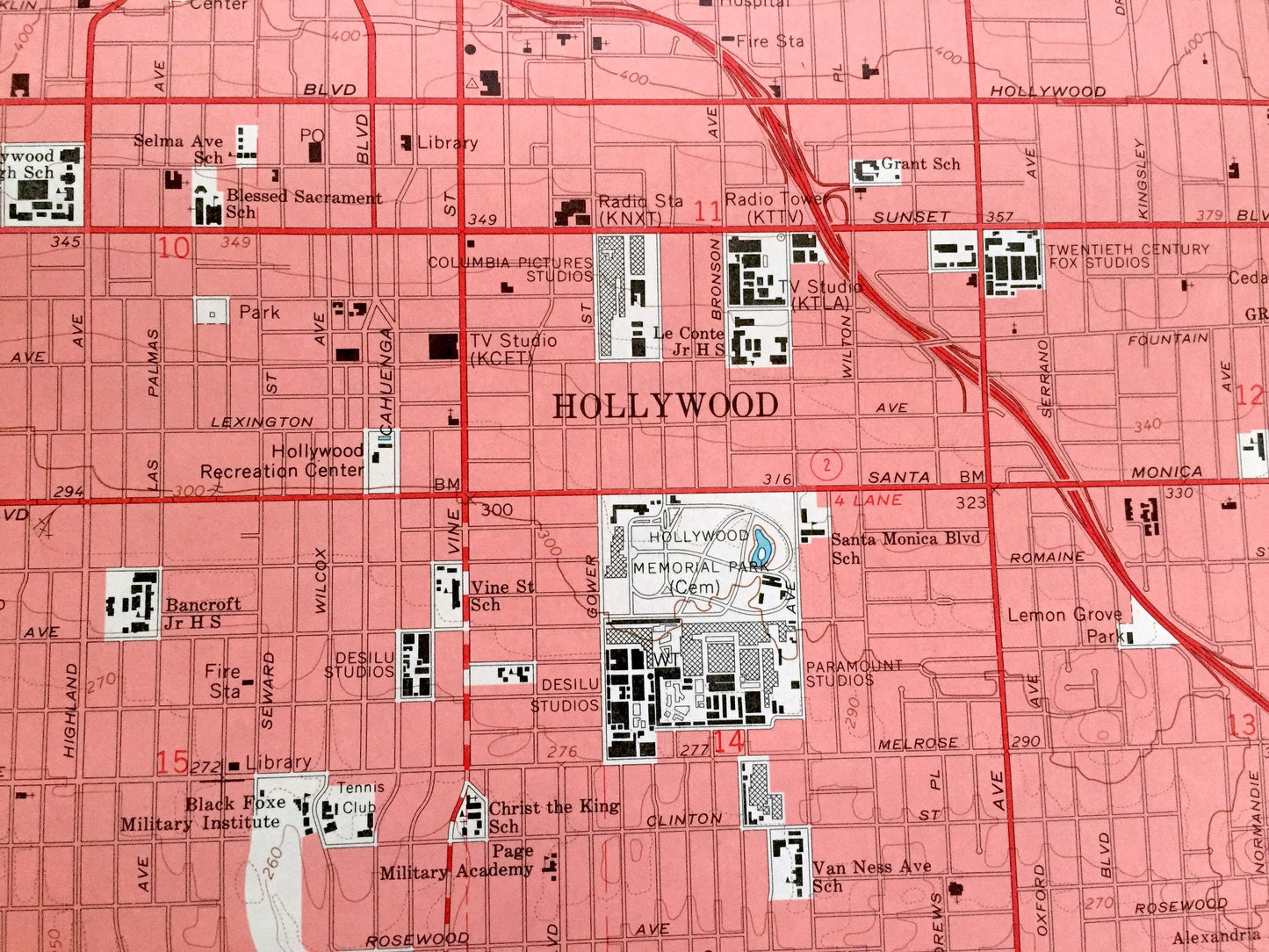 Antique Hollywood, California 1966 US Geological Survey Topographic Map – Los Angeles, San Rafael, Las Cienagas, La Brea, Griffith Park, CA