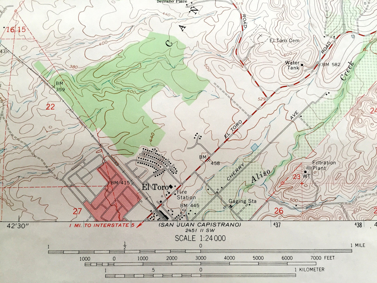 Antique El Toro, California 1968 US Geological Survey Topographic Map – Orange County, Marine Air Base, Irvine, Limestone Canyon Park, CA