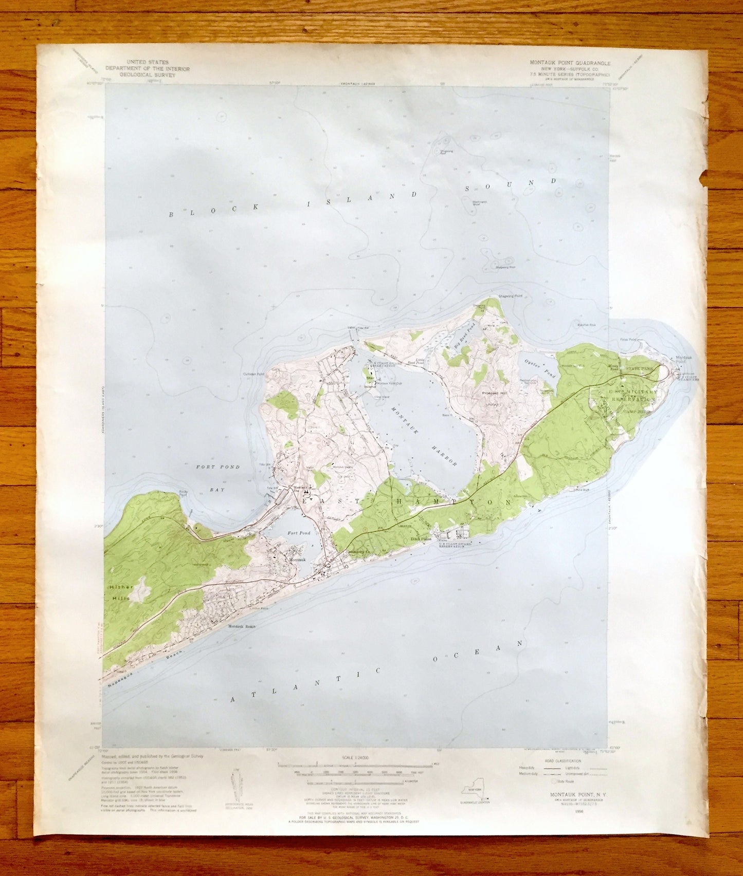 Antique Montauk Point, New York 1956 US Geological Survey Topographic Map – Suffolk County, East Hampton, Napeague, Montauk, NY