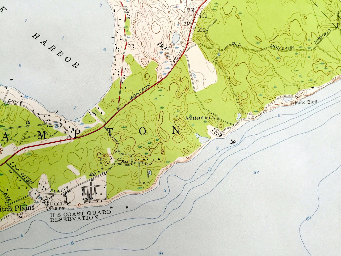 Antique Montauk Point, New York 1956 US Geological Survey Topographic Map – Suffolk County, East Hampton, Napeague, Montauk, NY