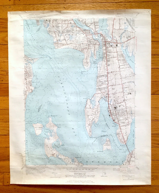 Antique Bristol, Rhode Island 1955 US Geological Survey Topographic Map – Newport County, Barrington, Warren, Nayatt, Shawomet Warwick RI MA
