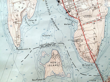 Antique Bristol, Rhode Island 1955 US Geological Survey Topographic Map – Newport County, Barrington, Warren, Nayatt, Shawomet Warwick RI MA