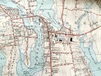 Antique Bristol, Rhode Island 1955 US Geological Survey Topographic Map – Newport County, Barrington, Warren, Nayatt, Shawomet Warwick RI MA