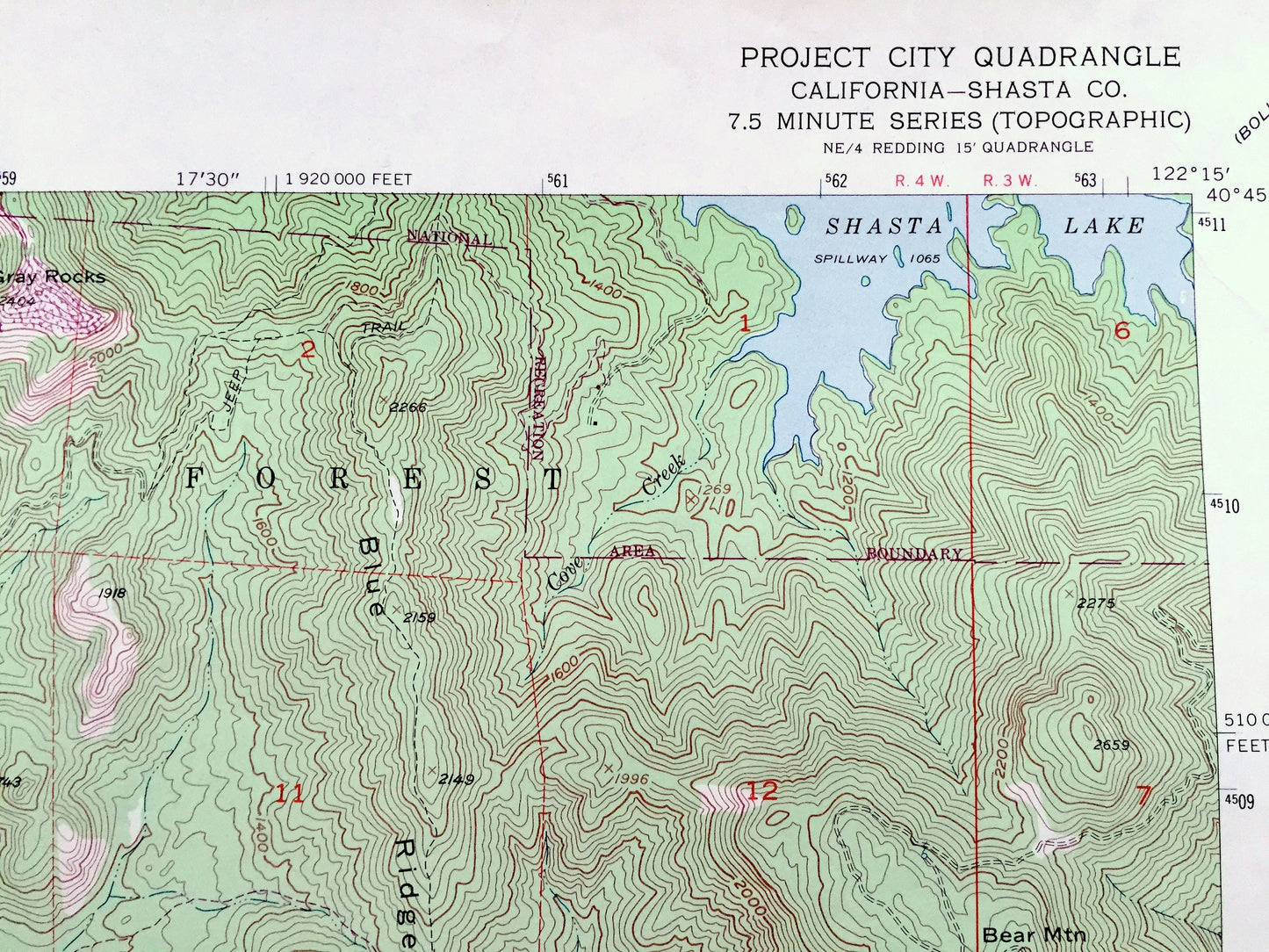 Antique Project City, California 1957 US Geological Survey Topographic Map – Shasta County, Central Valley, Whiskeytown Trinity National, CA