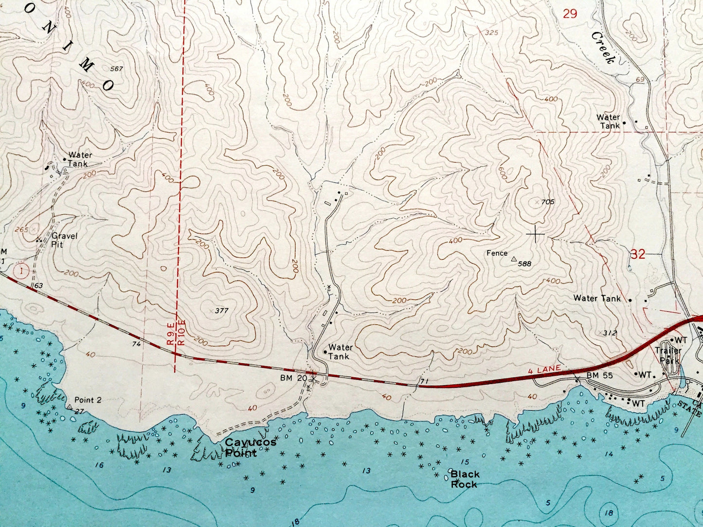 Antique Cayucos, California 1965 US Geological Survey Topographic Map – San Luis Obispo County, Morro Strand Beach, Harmony Headlands, CA