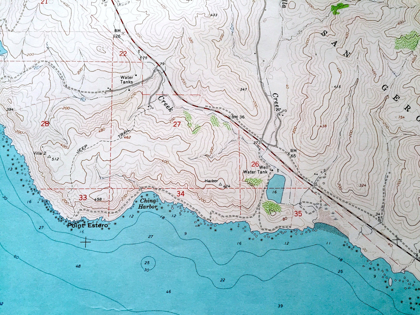 Antique Cayucos, California 1965 US Geological Survey Topographic Map – San Luis Obispo County, Morro Strand Beach, Harmony Headlands, CA