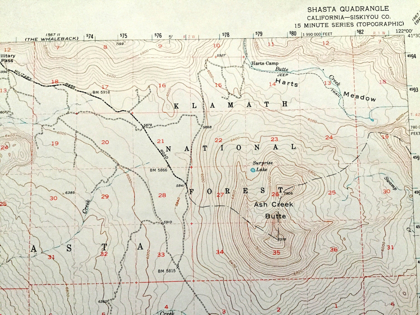 Antique Mount Shasta, California 1954 US Geological Survey Topographic Map – Siskiyou County, Klamath National Forest, McCloud, Ski Park, CA