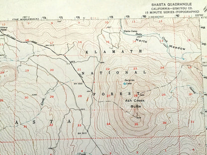 Antique Mount Shasta, California 1954 US Geological Survey Topographic Map – Siskiyou County, Klamath National Forest, McCloud, Ski Park, CA