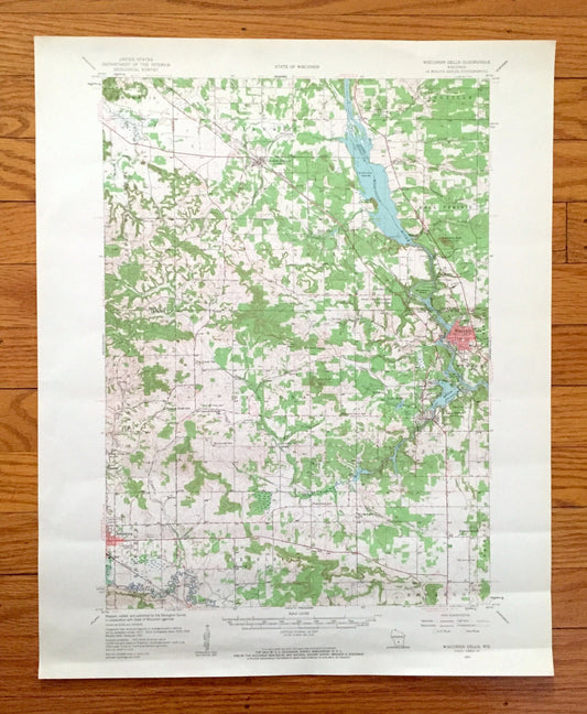 Antique The Dells, Wisconsin 1957 US Geological Survey Topographic Map – Kilbourn, Delton, Lyndon, Reedsburg, Juneau, Sauk, Adams County, WI