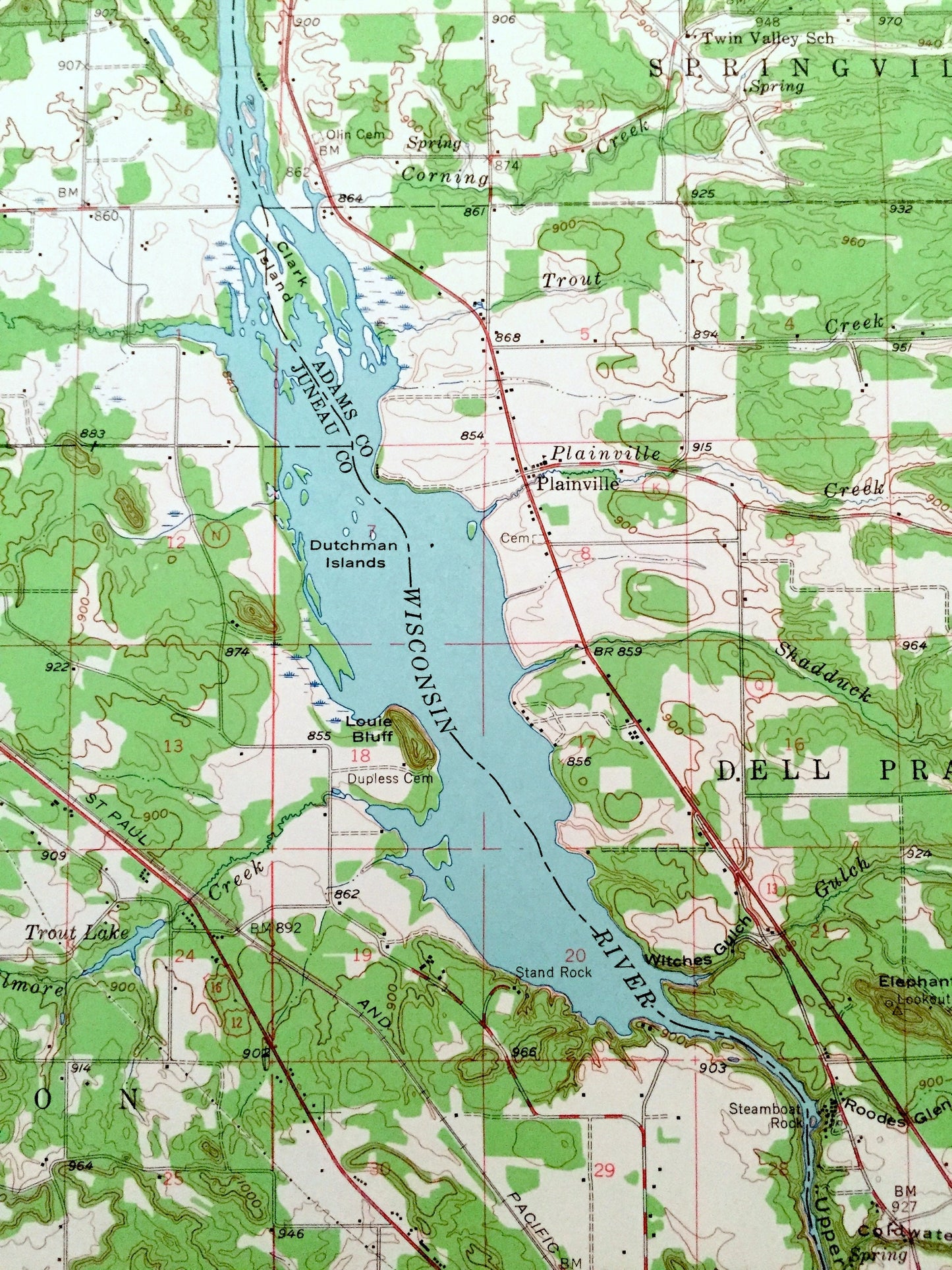 Antique The Dells, Wisconsin 1957 US Geological Survey Topographic Map – Kilbourn, Delton, Lyndon, Reedsburg, Juneau, Sauk, Adams County, WI