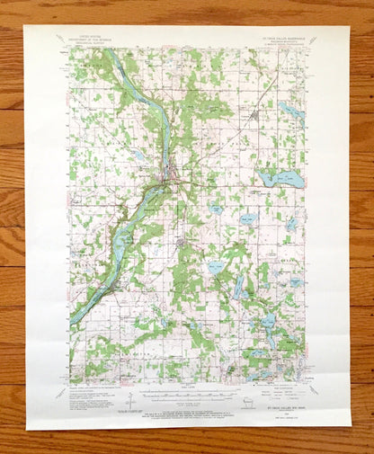 Antique St Croix Falls, Wisconsin 1955 US Geological Survey Topographic Map – Polk, Chisago County, Dalles, River, Dresser, Osceola WI MN