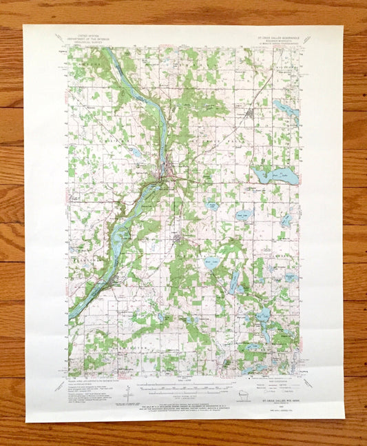 Antique St Croix Falls, Wisconsin 1955 US Geological Survey Topographic Map – Polk, Chisago County, Dalles, River, Dresser, Osceola WI MN