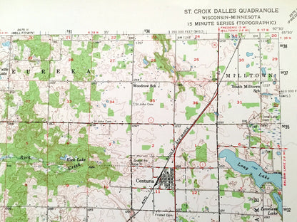 Antique St Croix Falls, Wisconsin 1955 US Geological Survey Topographic Map – Polk, Chisago County, Dalles, River, Dresser, Osceola WI MN
