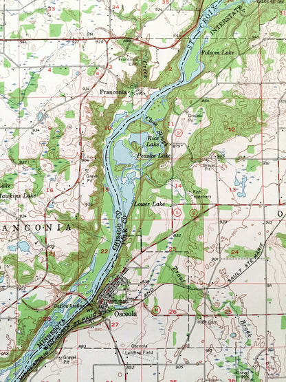 Antique St Croix Falls, Wisconsin 1955 US Geological Survey Topographic Map – Polk, Chisago County, Dalles, River, Dresser, Osceola WI MN