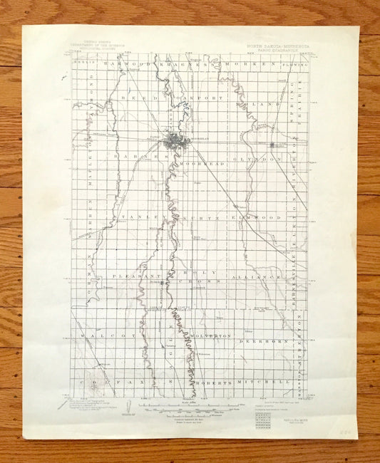 Antique Fargo, North Dakota 1897 US Geological Survey Topographic Map – Moorhead, Minnesota, Cass, Richland, Clay, Wilkin County, MN ND