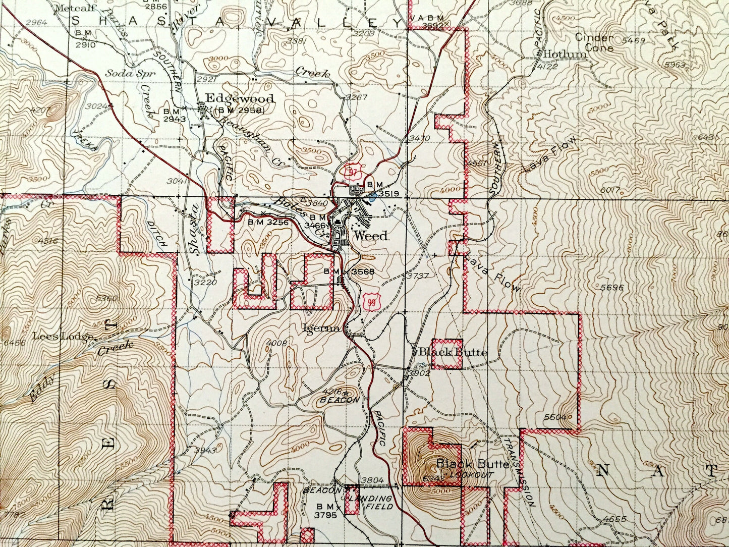 Antique Dunsmuir, California 1935 US Geological Survey Topographic Map – Mt Shasta, Siskiyou County, Trinity Range, Weed, McCloud, Cascade