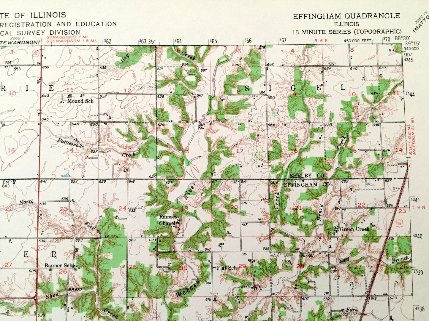 Antique Effingham, Illinois 1950 US Geological Survey Topographic Map – Shelby County, Altamont, Shumway, Lake Sara, Funkhouser, Sigel, IL