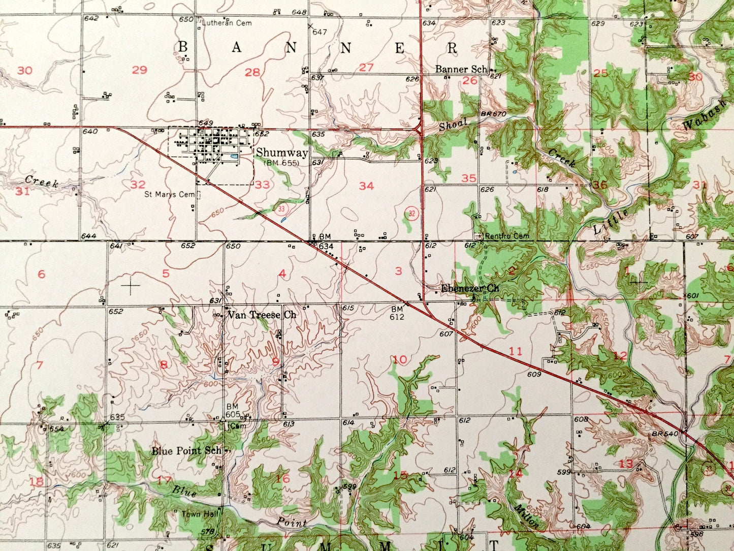 Antique Effingham, Illinois 1950 US Geological Survey Topographic Map – Shelby County, Altamont, Shumway, Lake Sara, Funkhouser, Sigel, IL