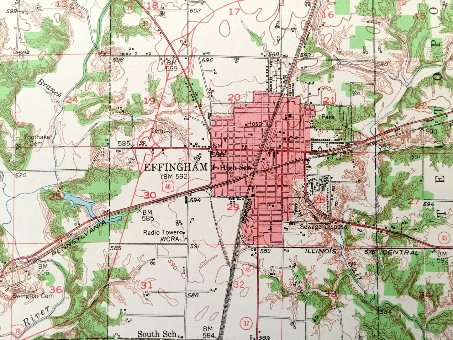 Antique Effingham, Illinois 1950 US Geological Survey Topographic Map – Shelby County, Altamont, Shumway, Lake Sara, Funkhouser, Sigel, IL