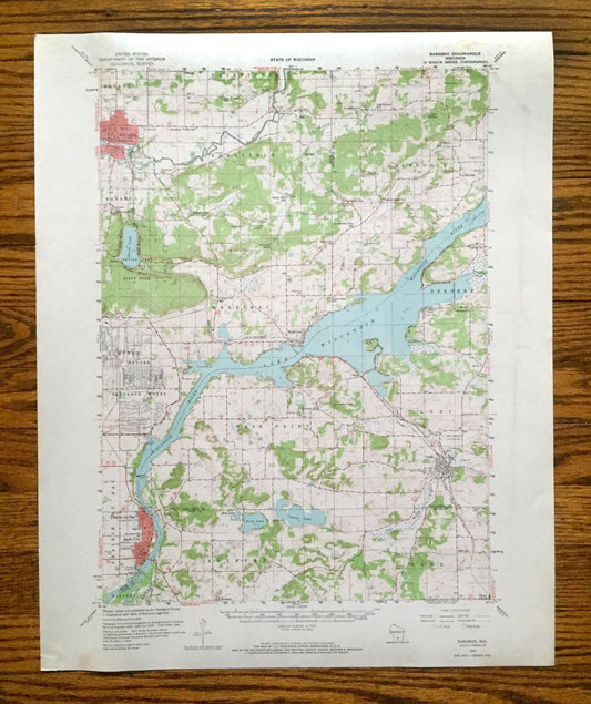 Antique Baraboo, Wisconsin 1959 US Geological Survey Topographic Map – Merrimac, Prairie du Sac, Sauk, Lodi, Columbia, Dane, Devils Lake WI