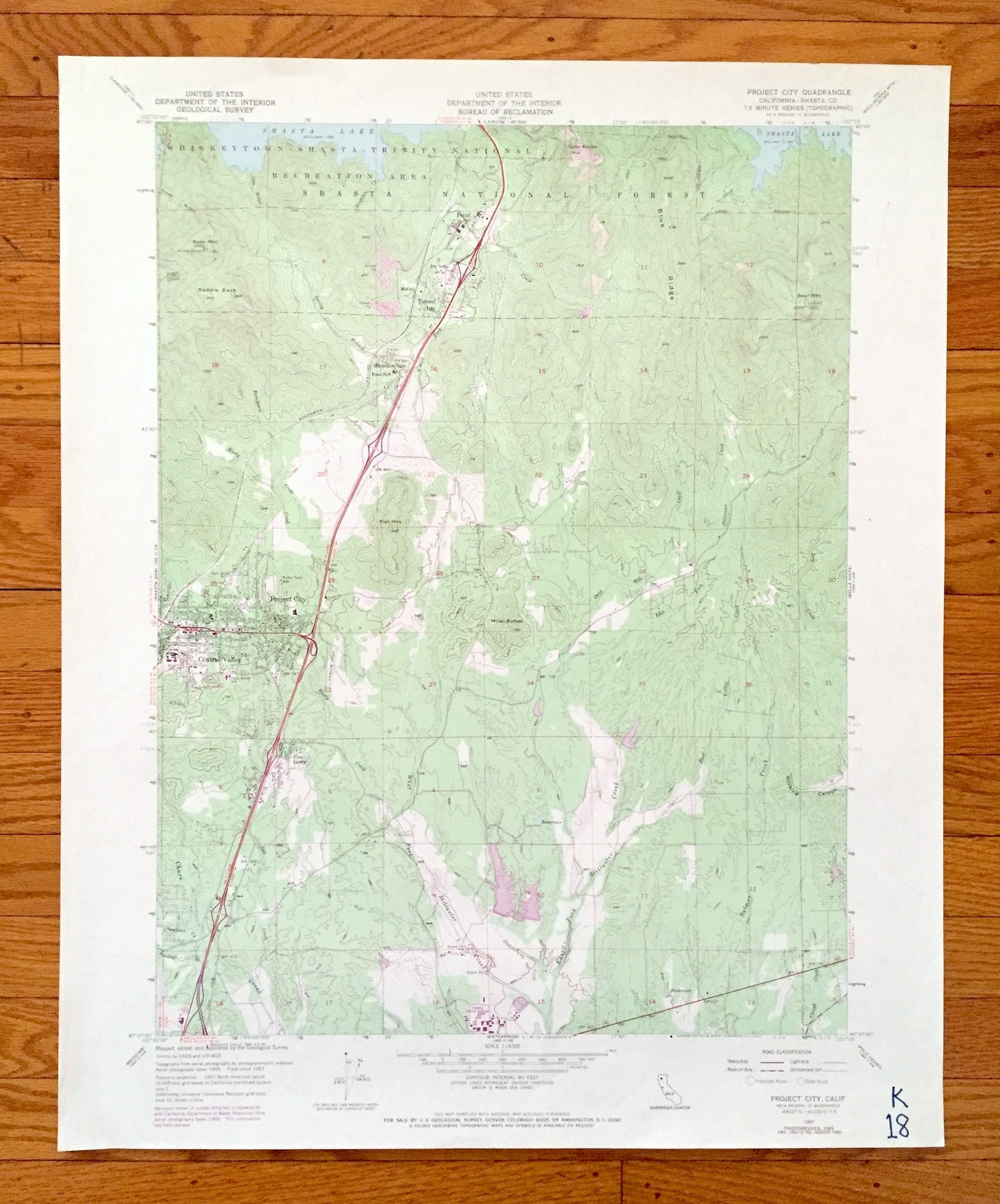 Antique Project City, California 1957 US Geological Survey Topographic Map – Shasta County, Central Valley, Whiskeytown Trinity National, CA