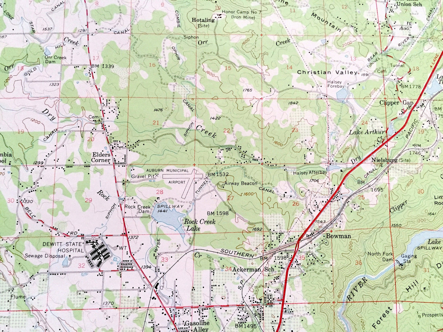 Antique Auburn, California 1954 US Geological Survey Topographic Map – Rocklin, Loomis, Penryn, Newcastle, Placer, El Dorado County, CA