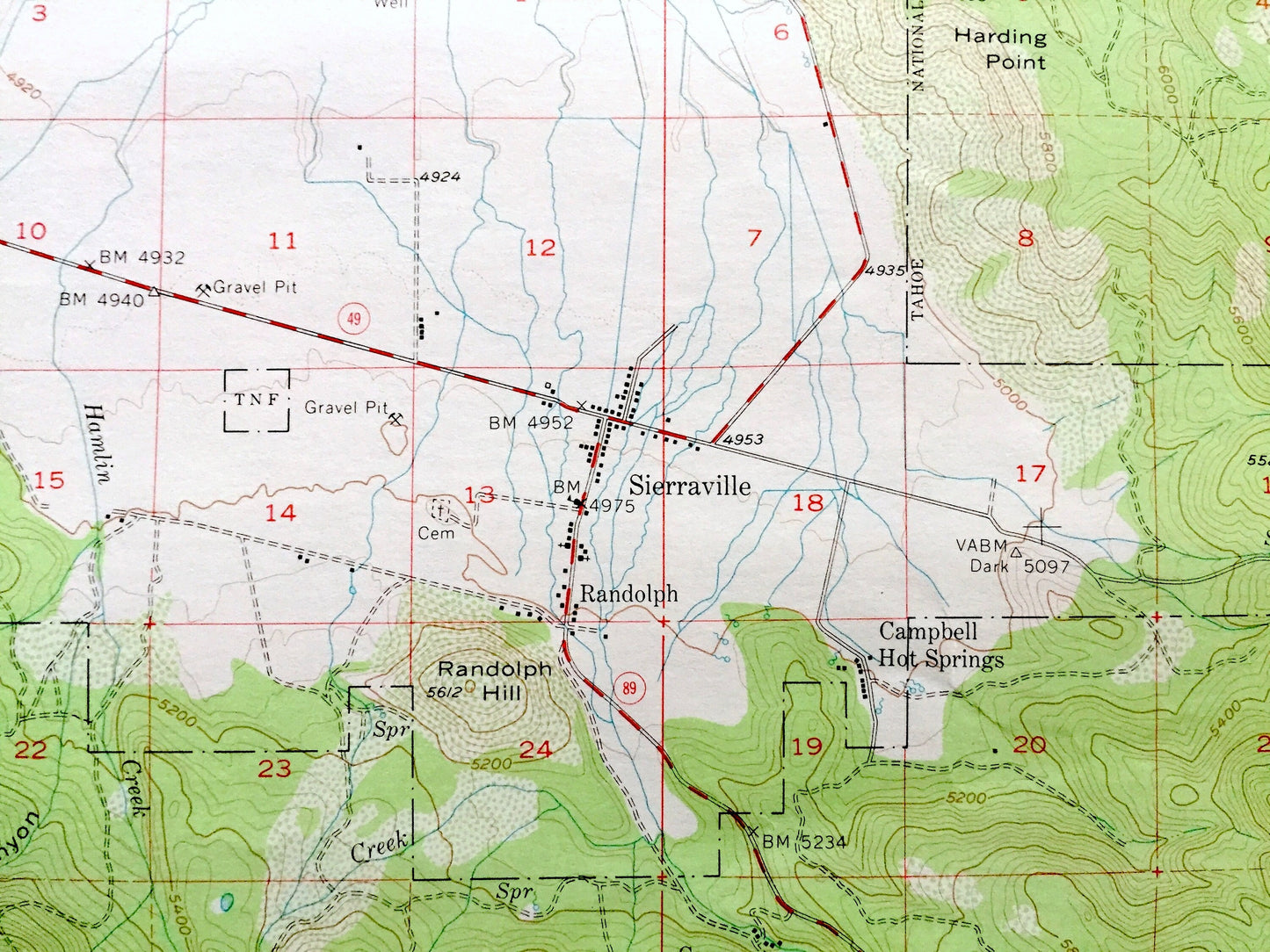 Antique Sierraville, California 1955 US Geological Survey Topographic Map – Plumas, Sierra County, Tahoe National Forest, Sierra Valley, CA