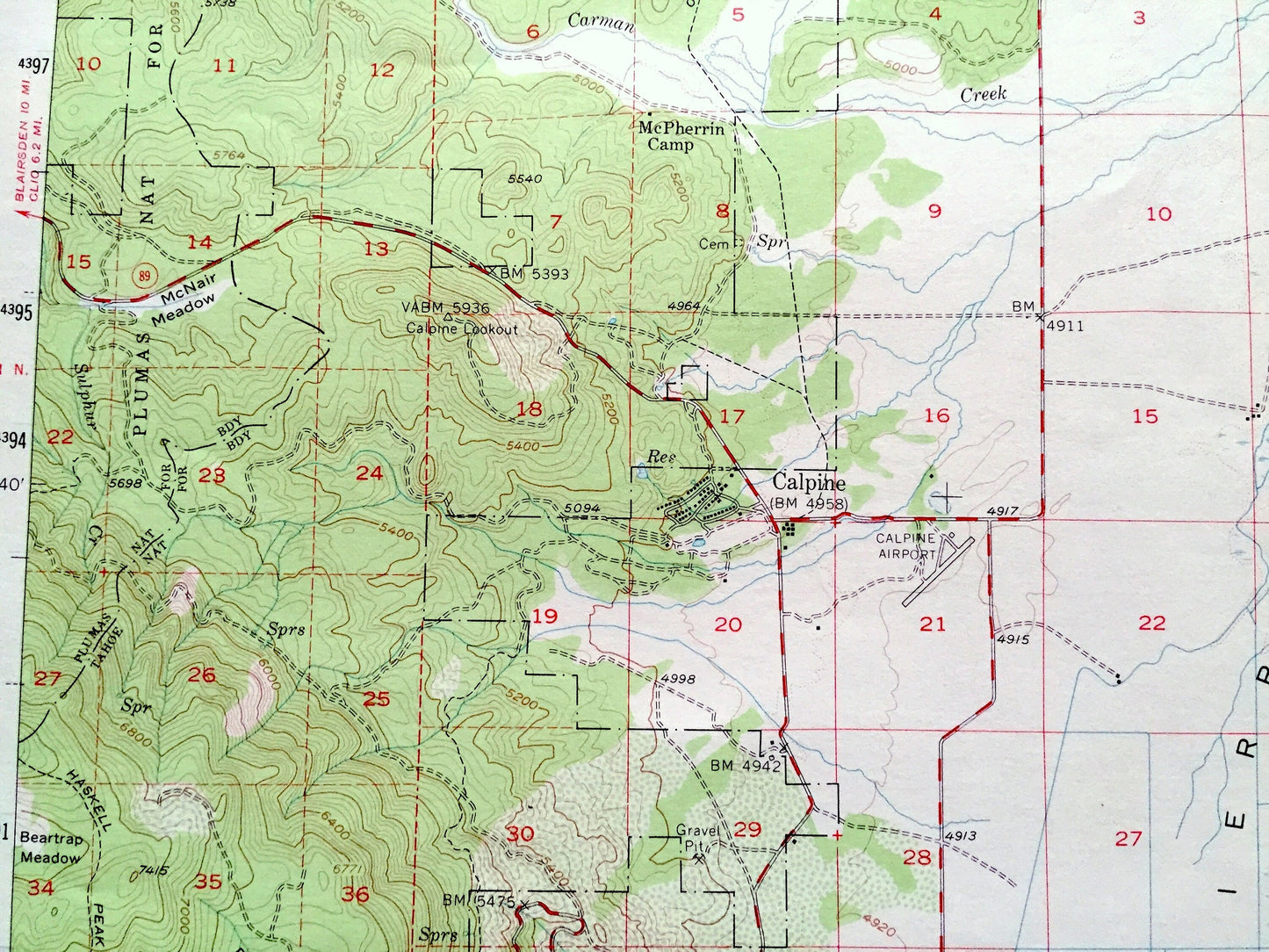 Antique Sierraville, California 1955 US Geological Survey Topographic Map – Plumas, Sierra County, Tahoe National Forest, Sierra Valley, CA