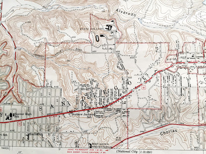 Antique La Mesa, California 1947 US Geological Survey Topographic Map – San Diego County, State University, Mission Trails Park, College, CA