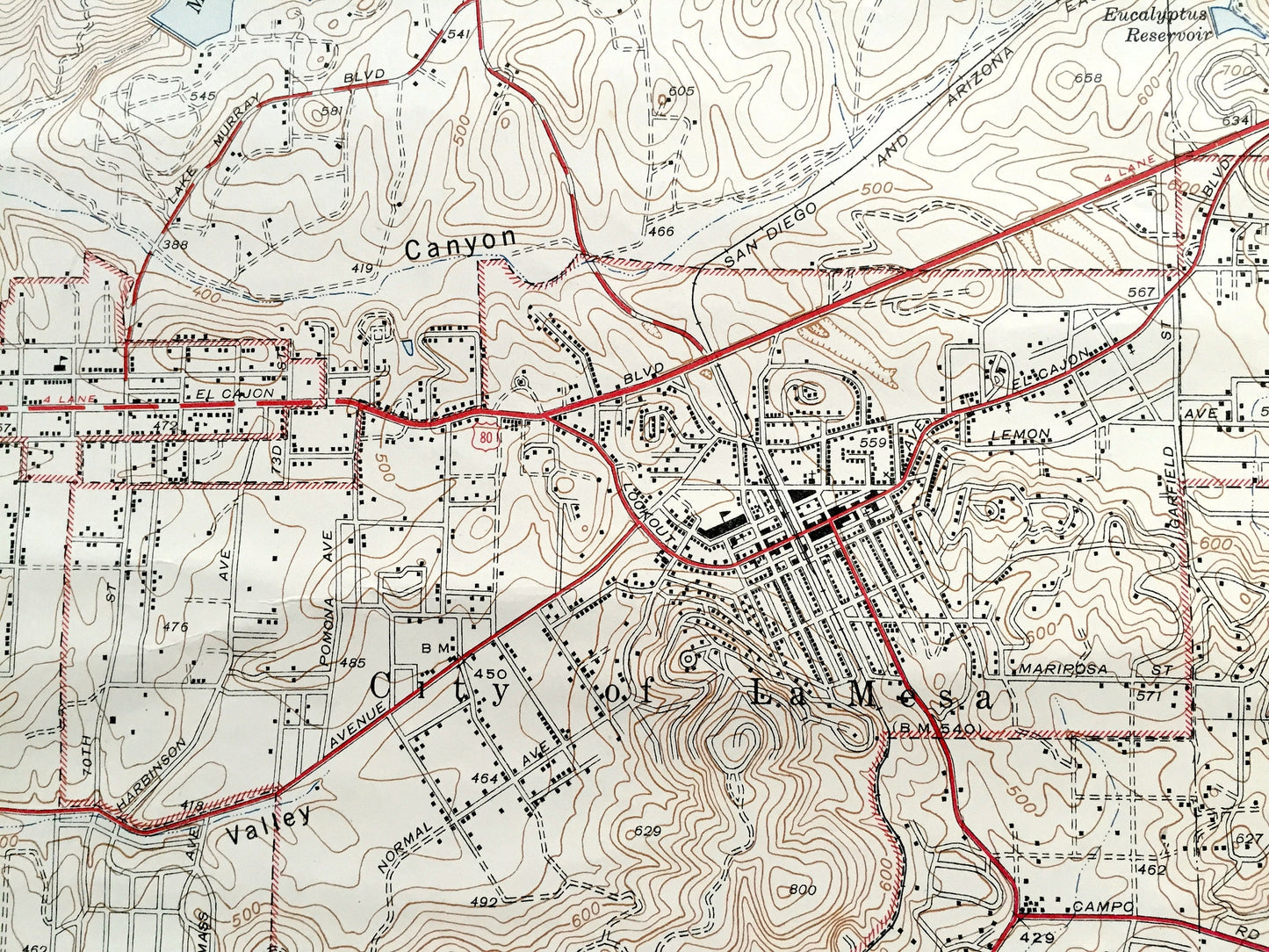 Antique La Mesa, California 1947 US Geological Survey Topographic Map – San Diego County, State University, Mission Trails Park, College, CA